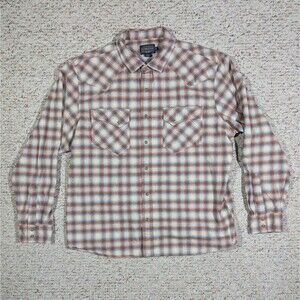 Pendleton Pearl Snap Flannel Shirt Mens XL Tan/Orange/Blue Western Plaid